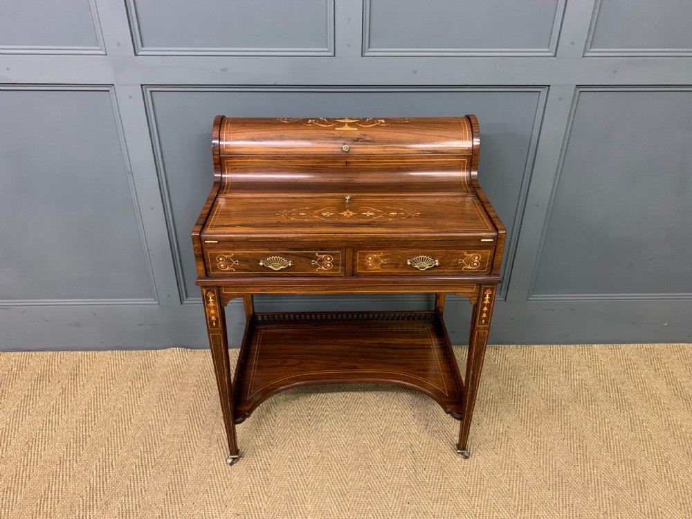 Victorian Inlaid Rosewood Cylinder Top Desk by Jas Shoolbred View II