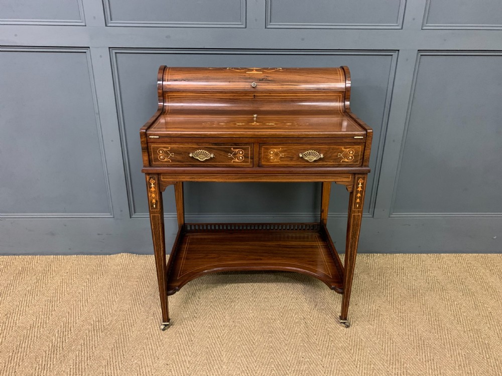 Victorian Inlaid Rosewood Cylinder Top Desk by Jas Shoolbred View III