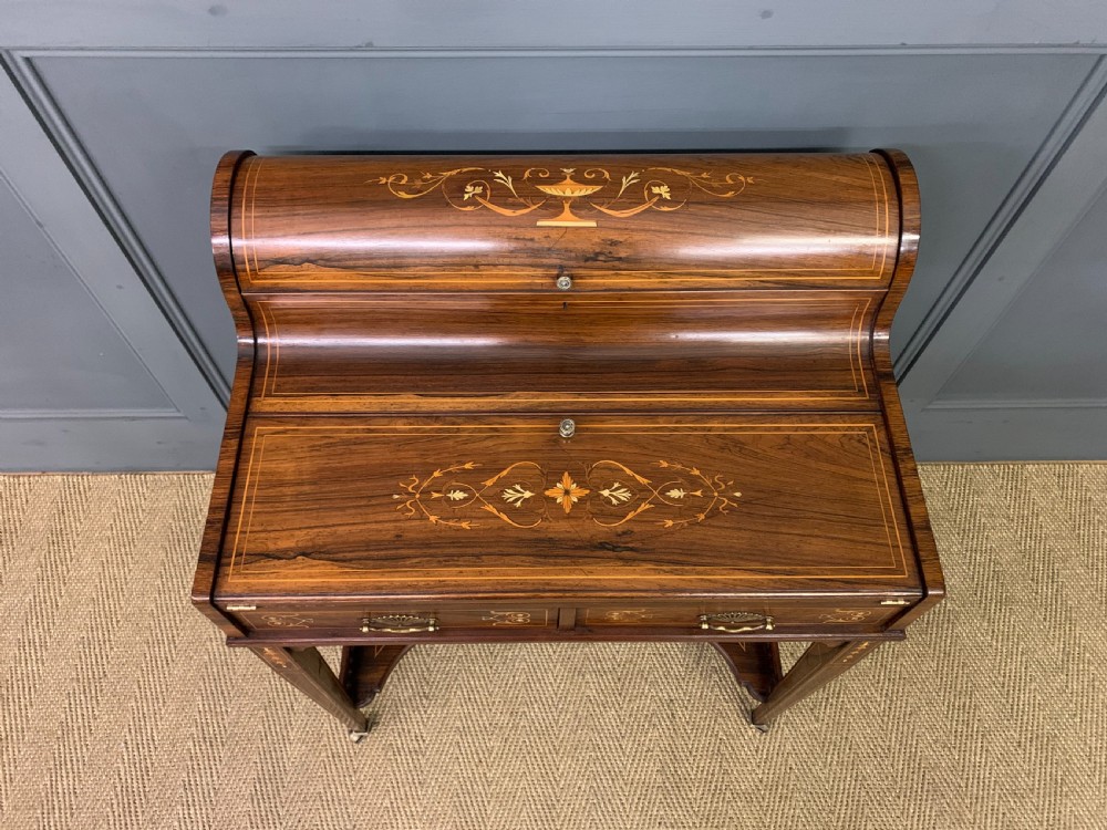 Victorian Inlaid Rosewood Cylinder Top Desk by Jas Shoolbred View IV