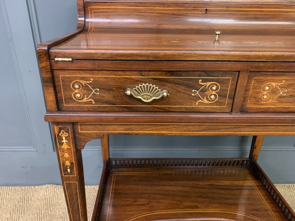 Victorian Inlaid Rosewood Cylinder Top Desk by Jas Shoolbred View VI