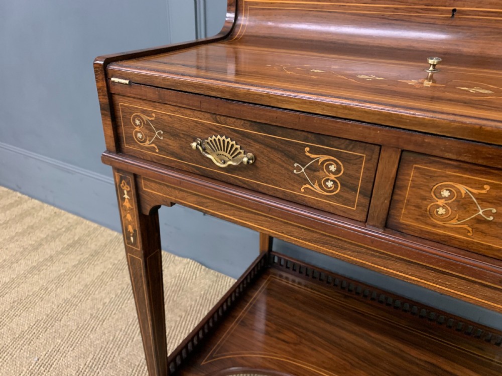 Victorian Inlaid Rosewood Cylinder Top Desk by Jas Shoolbred View VII