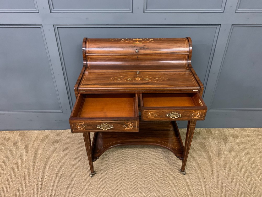 Victorian Inlaid Rosewood Cylinder Top Desk by Jas Shoolbred View XI