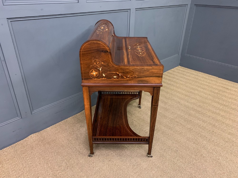 Victorian Inlaid Rosewood Cylinder Top Desk by Jas Shoolbred View XIII