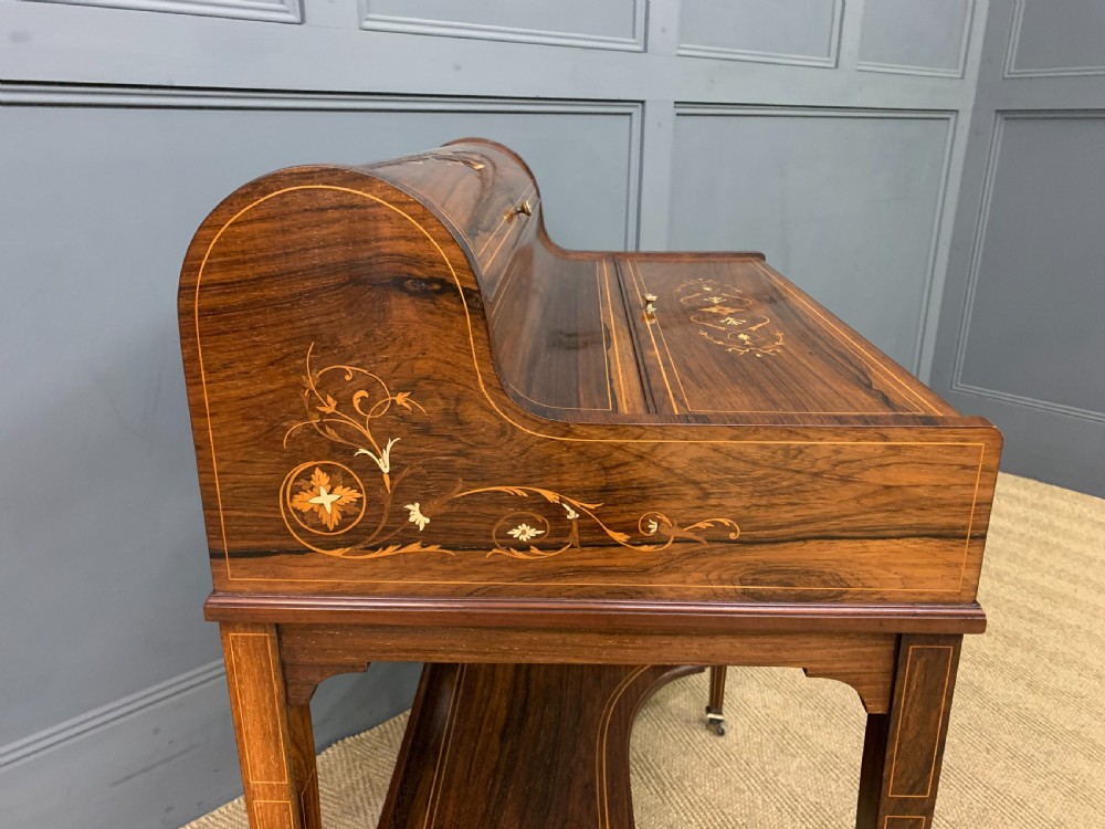 Victorian Inlaid Rosewood Cylinder Top Desk by Jas Shoolbred View XIV