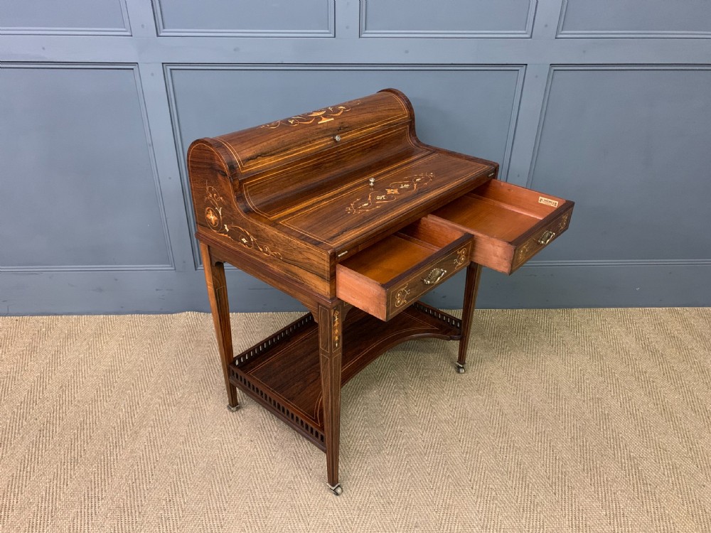 Victorian Inlaid Rosewood Cylinder Top Desk by Jas Shoolbred View XV