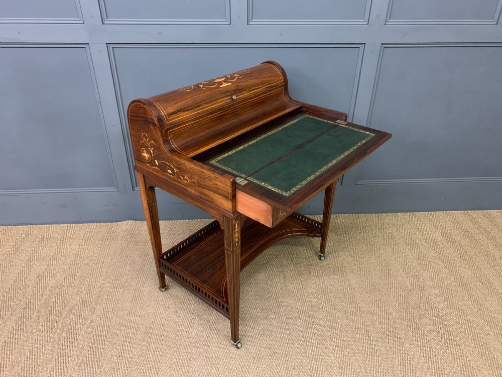 Victorian Inlaid Rosewood Cylinder Top Desk by Jas Shoolbred View XVI