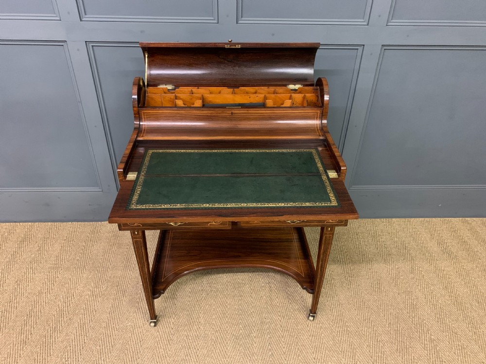 Victorian Inlaid Rosewood Cylinder Top Desk by Jas Shoolbred View XVIII