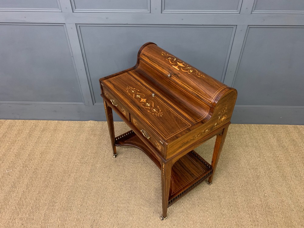 Victorian Inlaid Rosewood Cylinder Top Desk by Jas Shoolbred View XXII