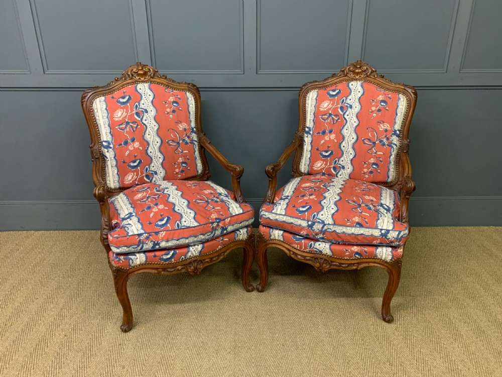 Pair of French Walnut Armchairs