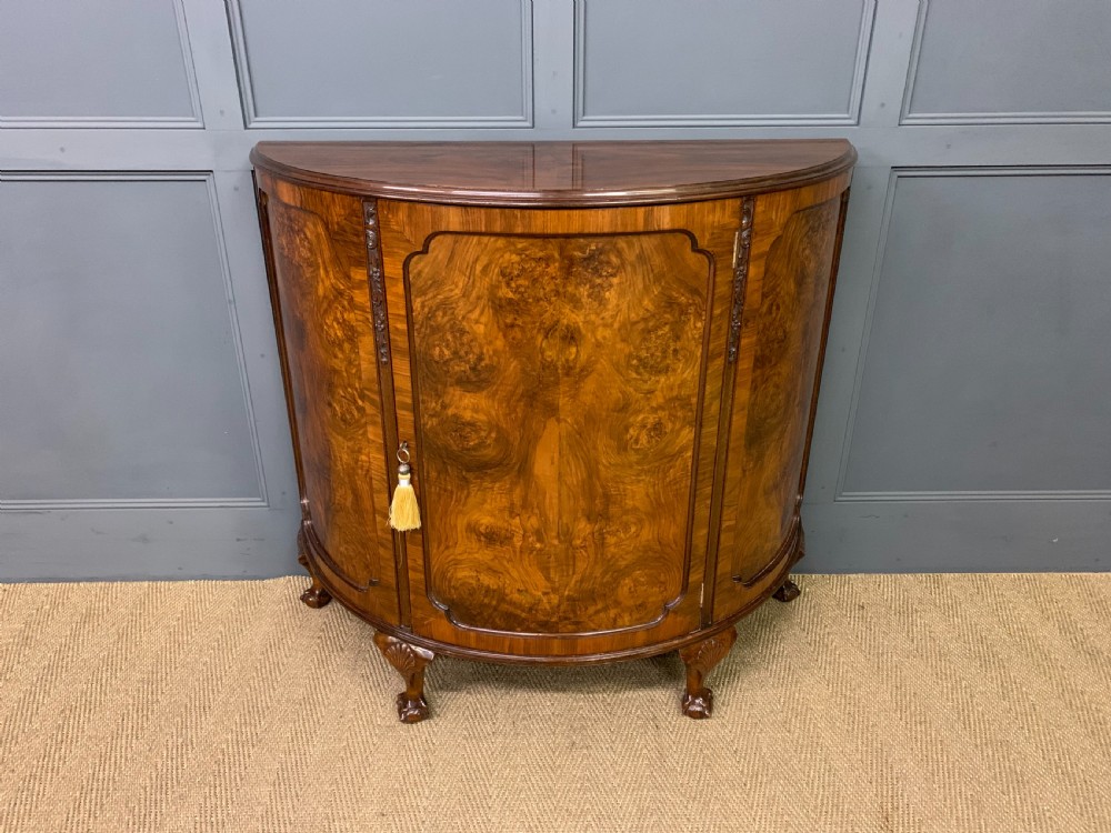 Burr Walnut Demi Lune Commode