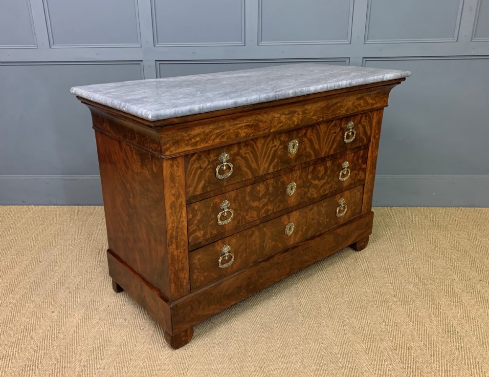 French Flame Mahogany Marble Topped Commode