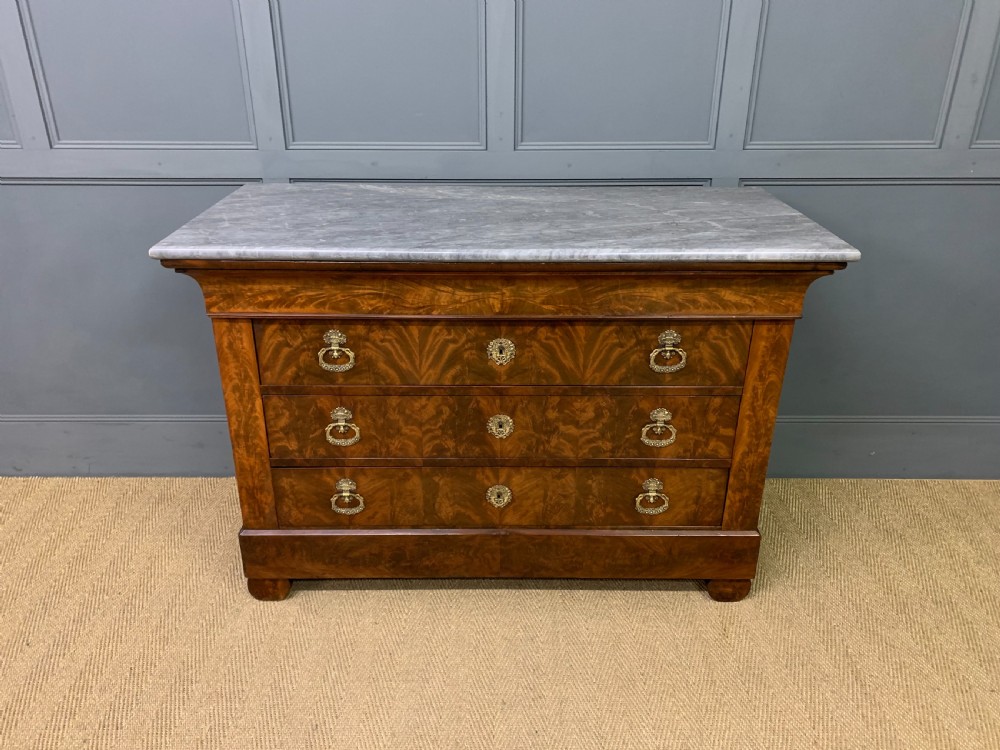 French Flame Mahogany Marble Topped Commode View II