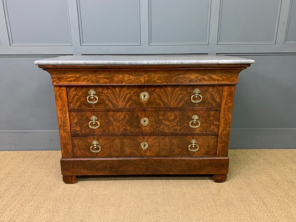 French Flame Mahogany Marble Topped Commode View III