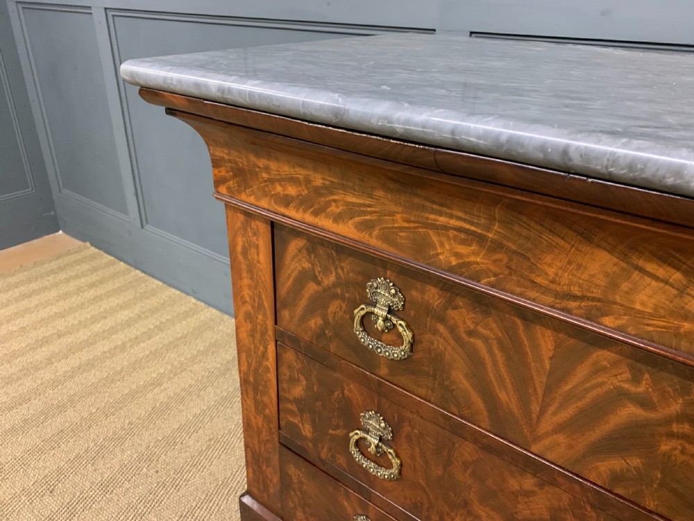 French Flame Mahogany Marble Topped Commode View V