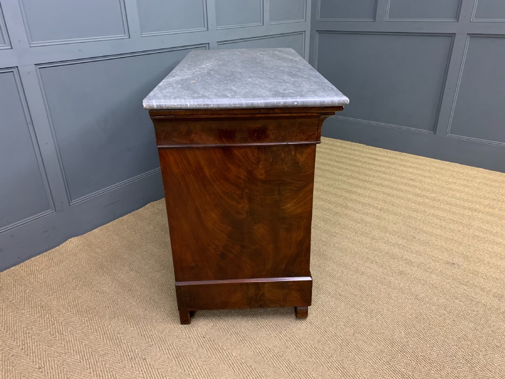 French Flame Mahogany Marble Topped Commode View X