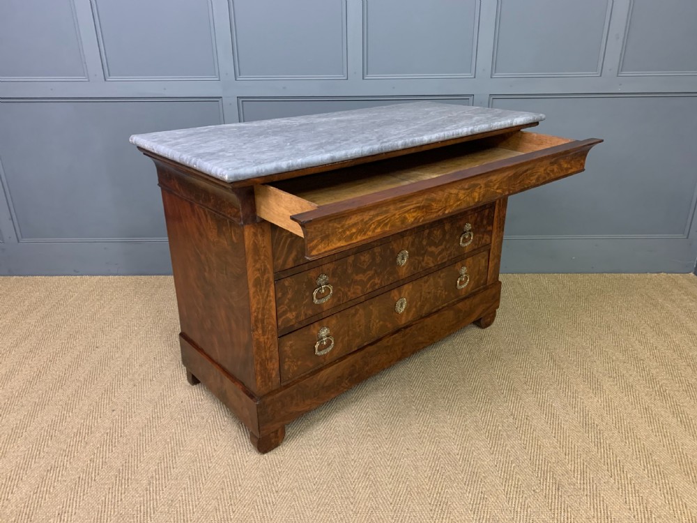 French Flame Mahogany Marble Topped Commode View XI