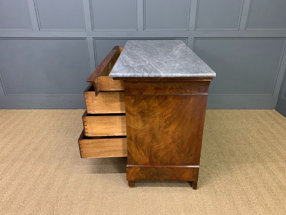 French Flame Mahogany Marble Topped Commode View XIV