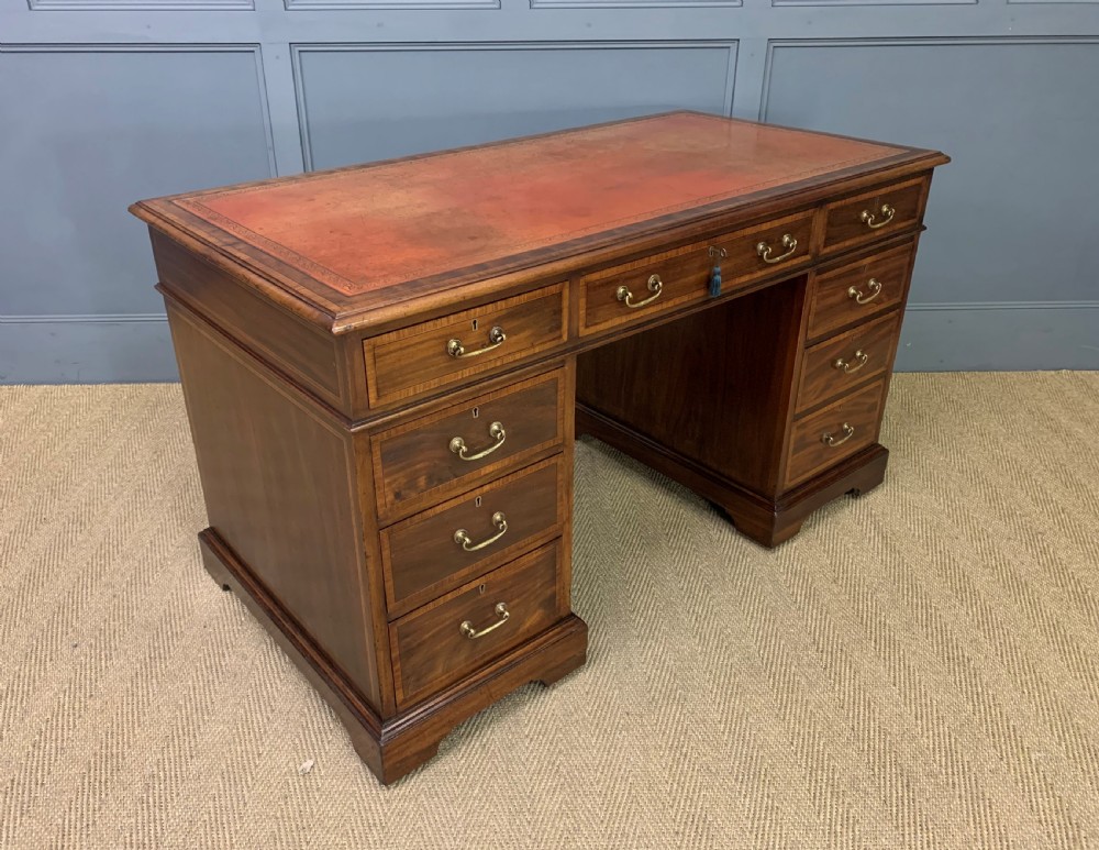 Inlaid Mahogany Pedestal Desk by Jas Shoolbred