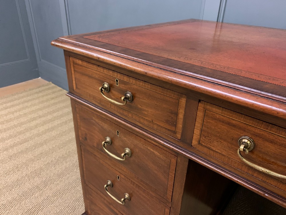 Inlaid Mahogany Pedestal Desk by Jas Shoolbred View V