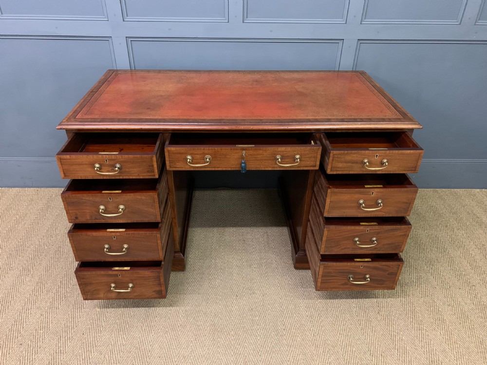 Inlaid Mahogany Pedestal Desk by Jas Shoolbred View IX