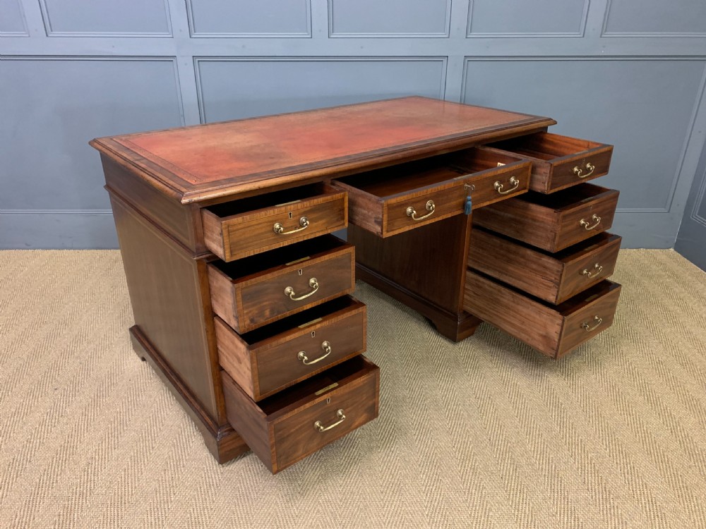 Inlaid Mahogany Pedestal Desk by Jas Shoolbred View XIII