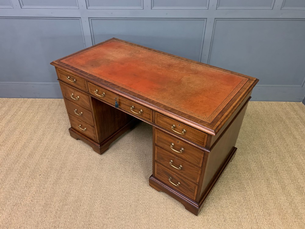 Inlaid Mahogany Pedestal Desk by Jas Shoolbred View XIV