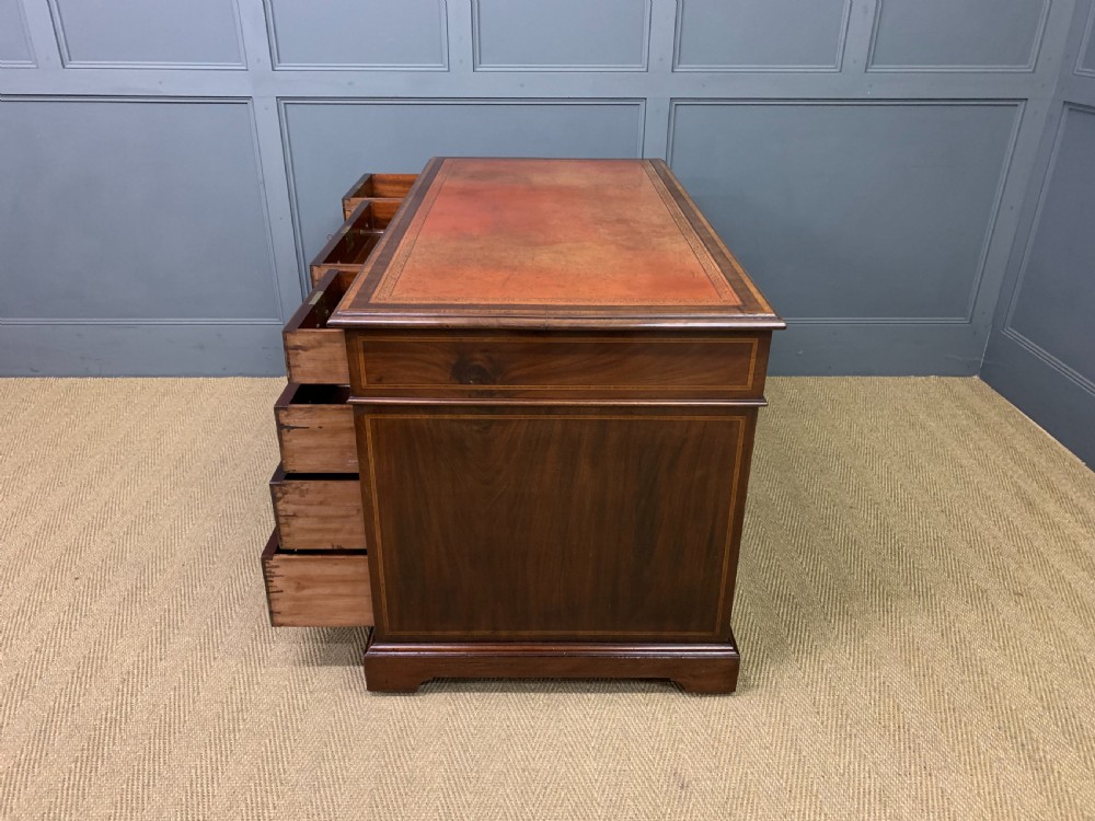 Inlaid Mahogany Pedestal Desk by Jas Shoolbred View XV