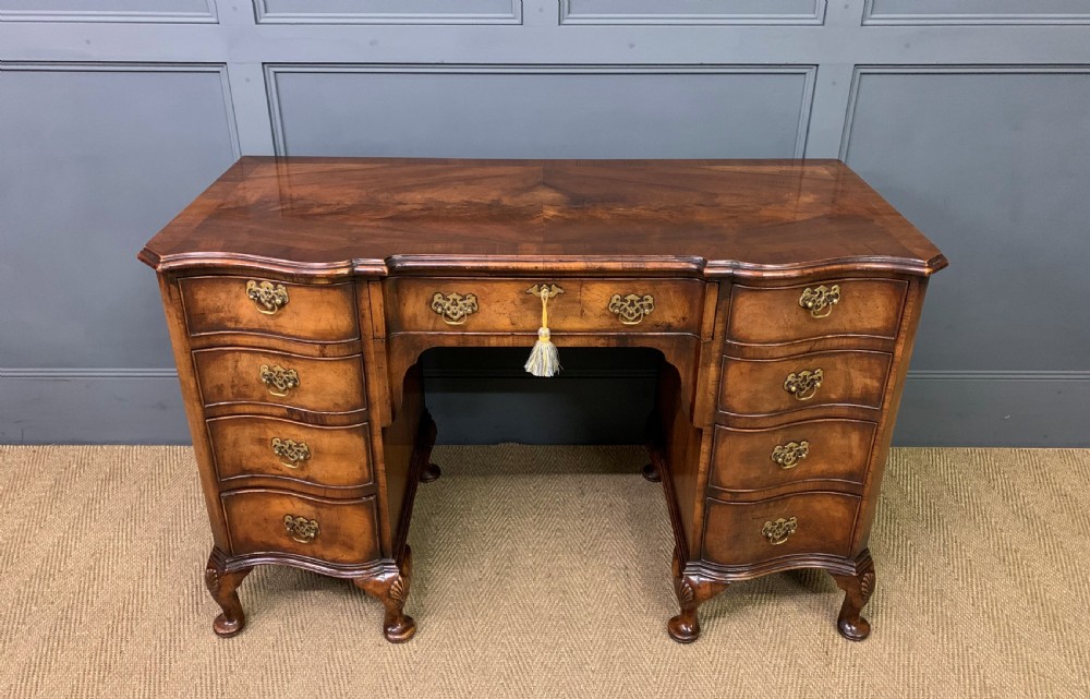 Burr Walnut Serpentine Fronted Desk