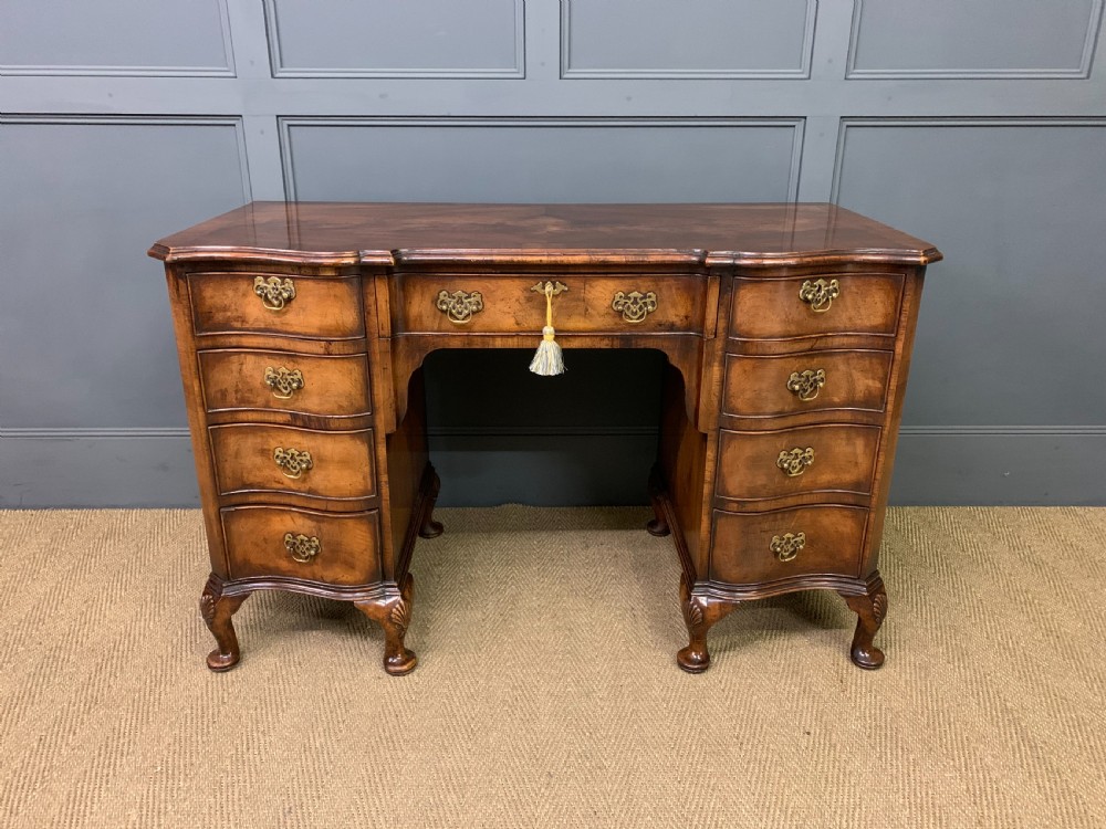 Burr Walnut Serpentine Fronted Desk View II