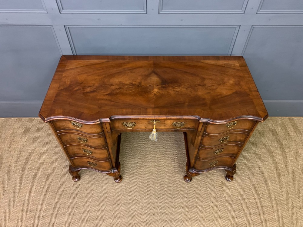 Burr Walnut Serpentine Fronted Desk View III