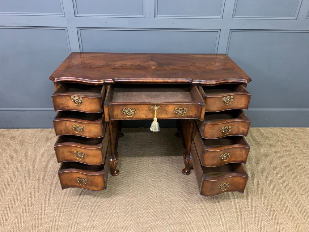 Burr Walnut Serpentine Fronted Desk View X