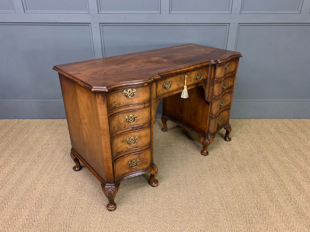 Burr Walnut Serpentine Fronted Desk View XI
