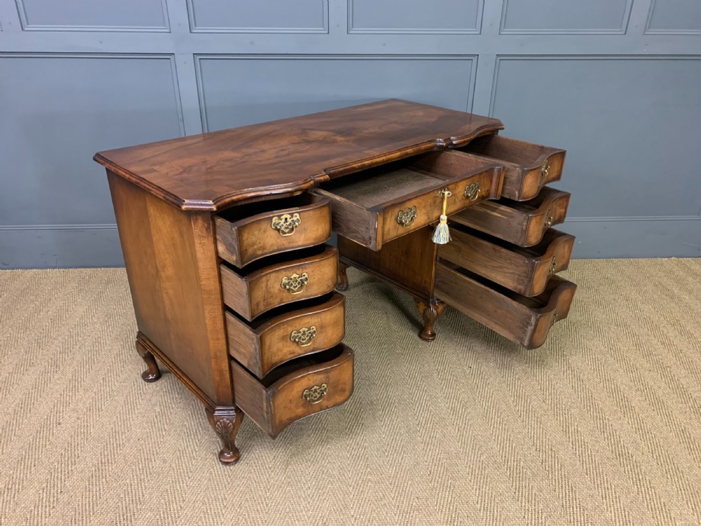 Burr Walnut Serpentine Fronted Desk View XV
