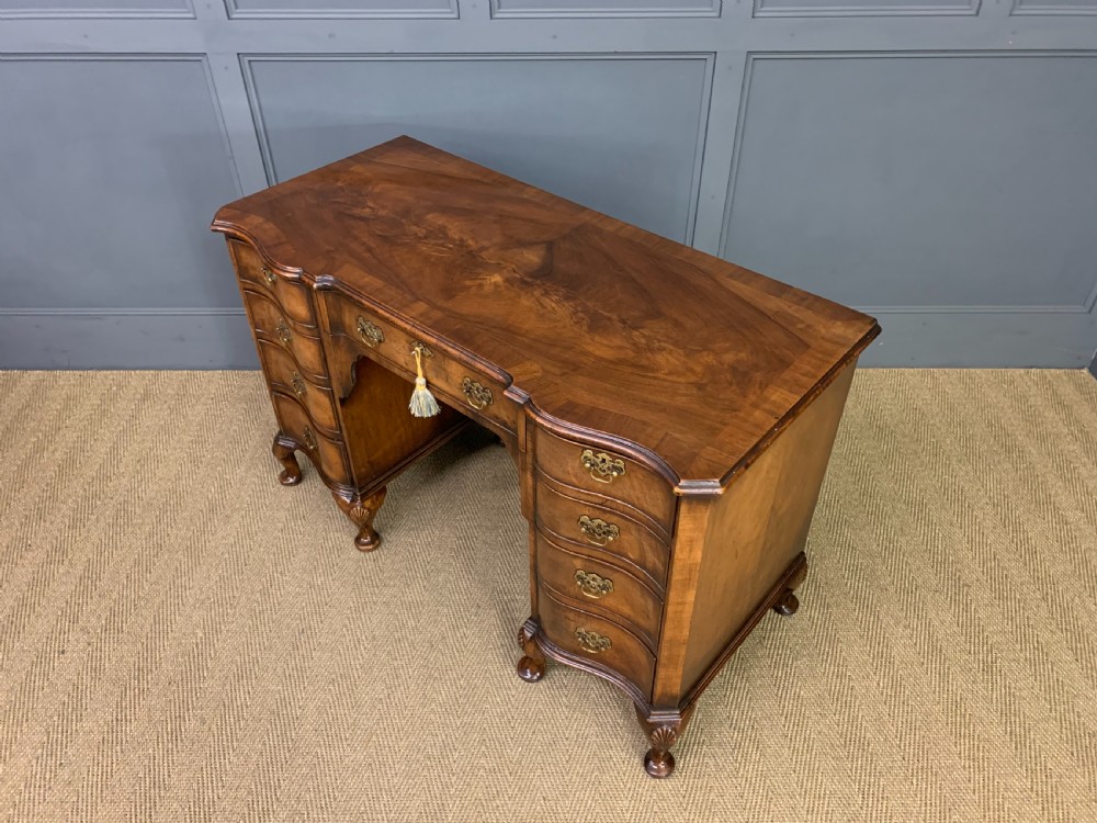 Burr Walnut Serpentine Fronted Desk View XVI
