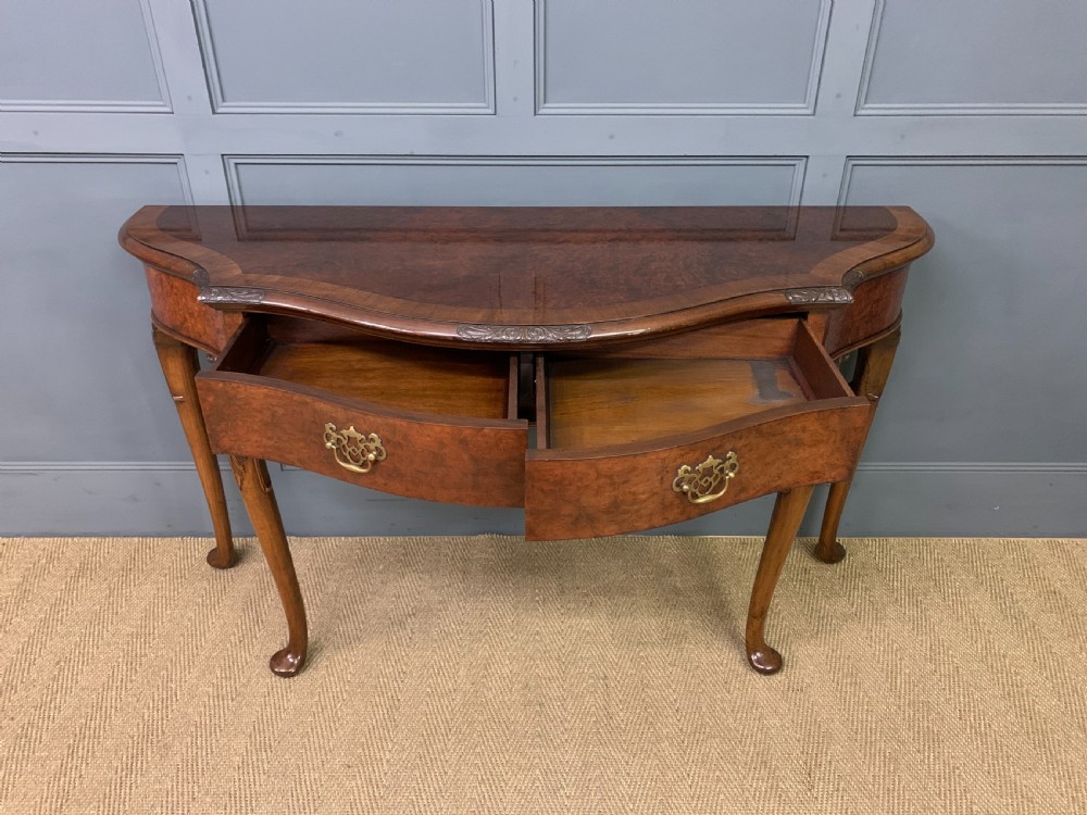 Burr Walnut Serpentine Fronted Console Table View VII