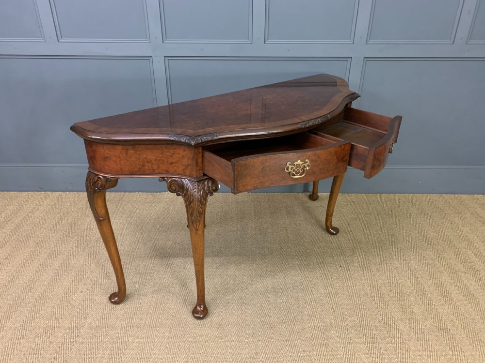 Burr Walnut Serpentine Fronted Console Table View XIII