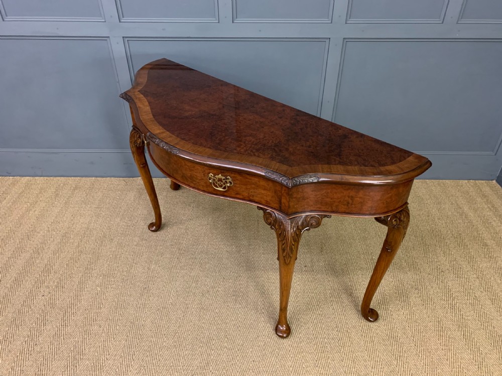 Burr Walnut Serpentine Fronted Console Table View XIV