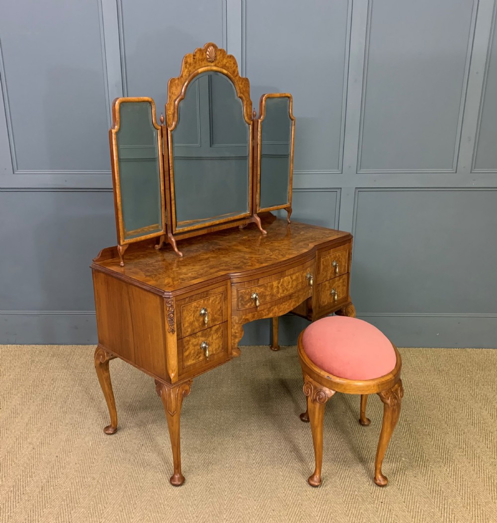 Burr Walnut Dressing Table and Stool