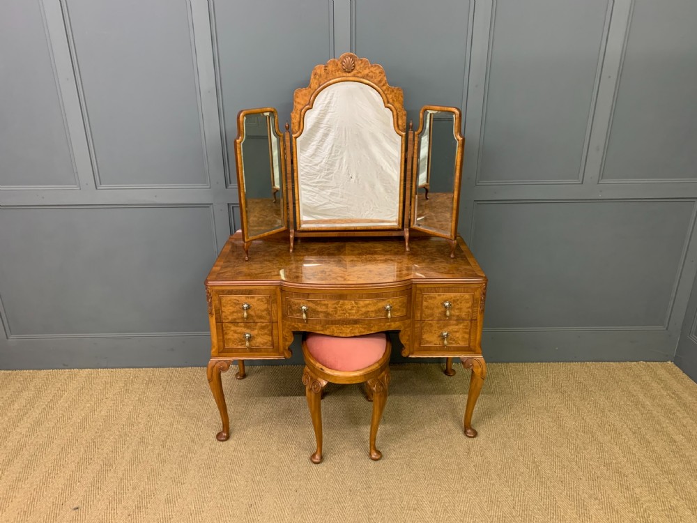 Burr Walnut Dressing Table and Stool View II