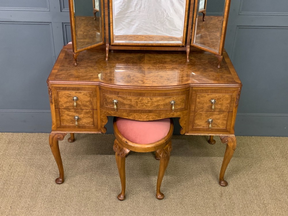 Burr Walnut Dressing Table and Stool View IV