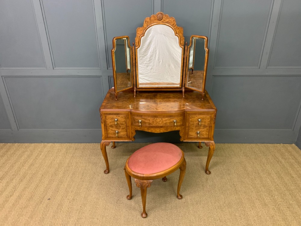 Burr Walnut Dressing Table and Stool View V