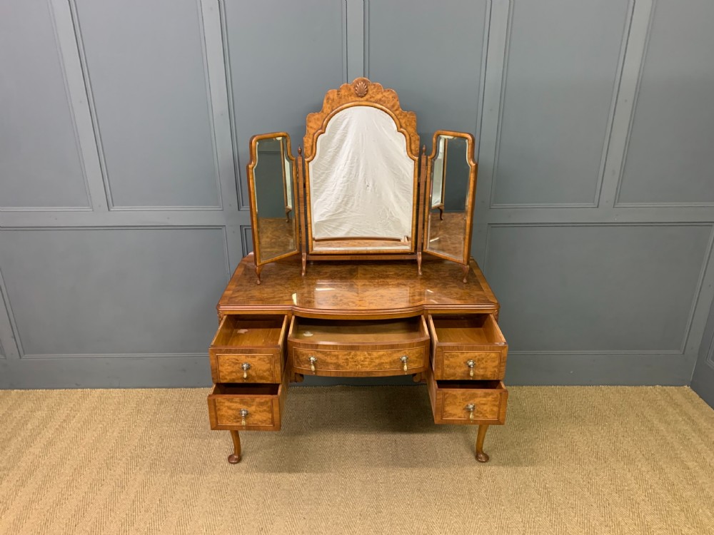 Burr Walnut Dressing Table and Stool View VI