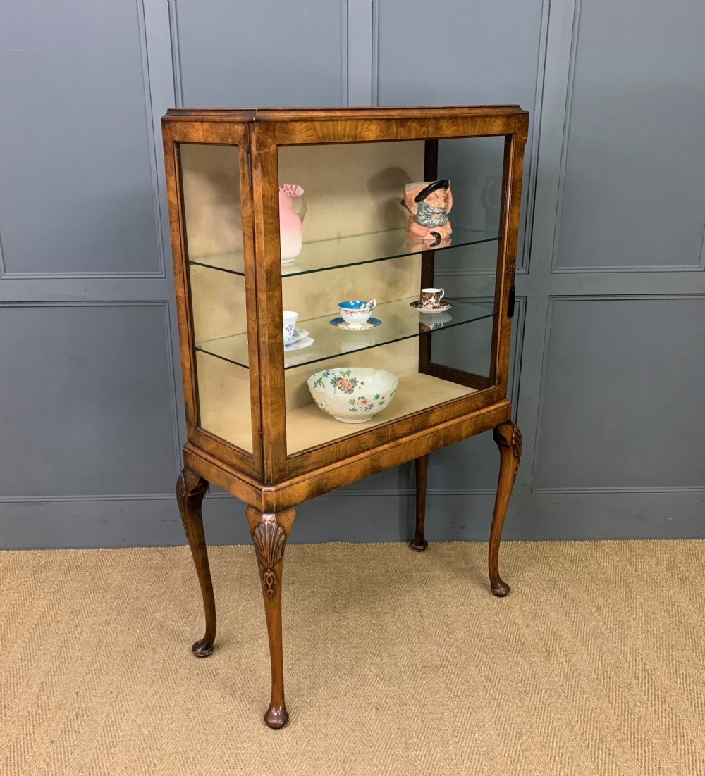 Queen Anne Style Burr Walnut Display Cabinet