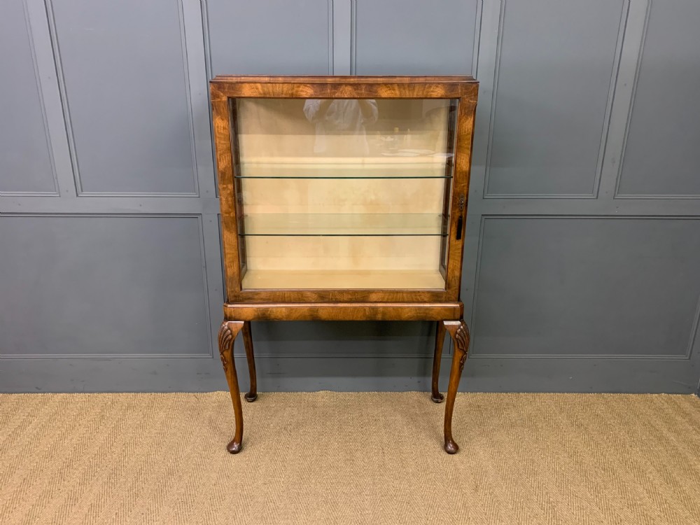 Queen Anne Style Burr Walnut Display Cabinet View II