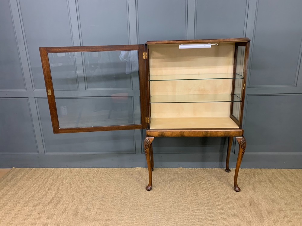 Queen Anne Style Burr Walnut Display Cabinet View IV