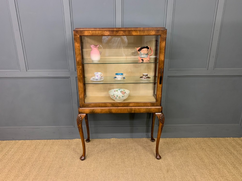 Queen Anne Style Burr Walnut Display Cabinet View V