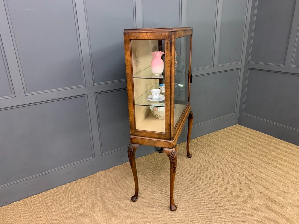 Queen Anne Style Burr Walnut Display Cabinet View IX