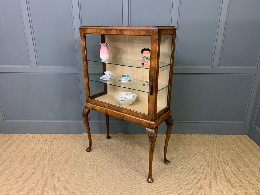 Queen Anne Style Burr Walnut Display Cabinet View X
