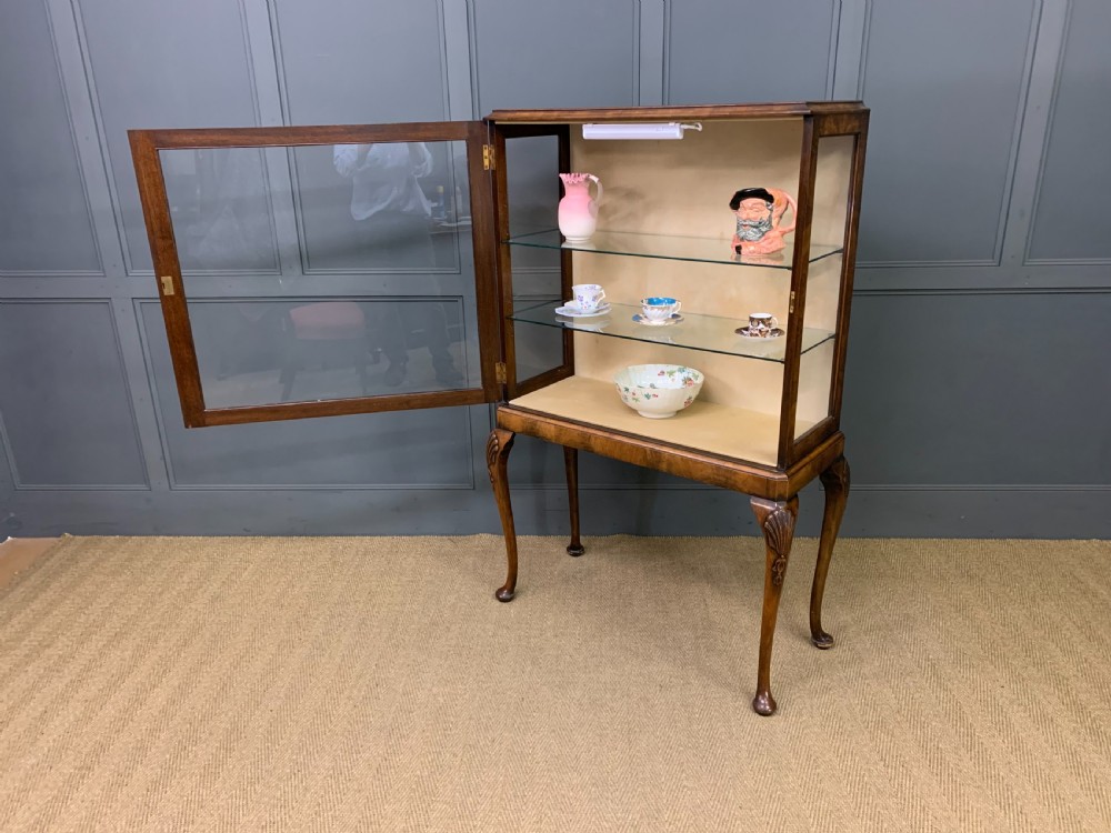 Queen Anne Style Burr Walnut Display Cabinet View XI