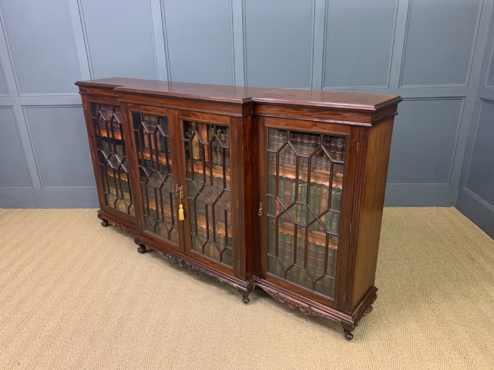 Long Mahogany Break Fronted Bookcase